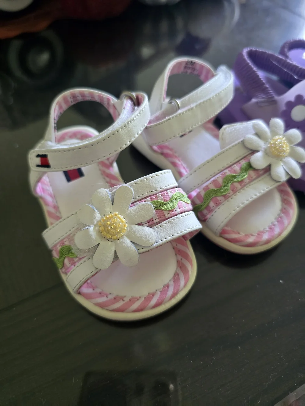 Children's Floral Sandals - White & Pink and Purple
